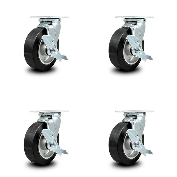 Service Caster 6 Inch Rubber on Aluminum Caster Set with Roller Bearings 4 Brake 2 Swivel Lock SCC-30CS620-RAR-TLB-BSL-2-TLB-2 - main